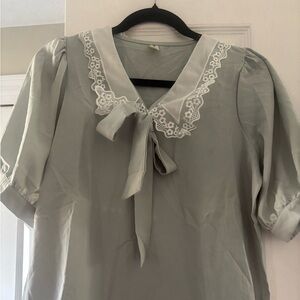 Elegant Gray Women's Top with Lace Detail